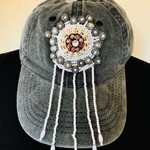 Distressed Denim Ball Cap w Dream Catcher Design